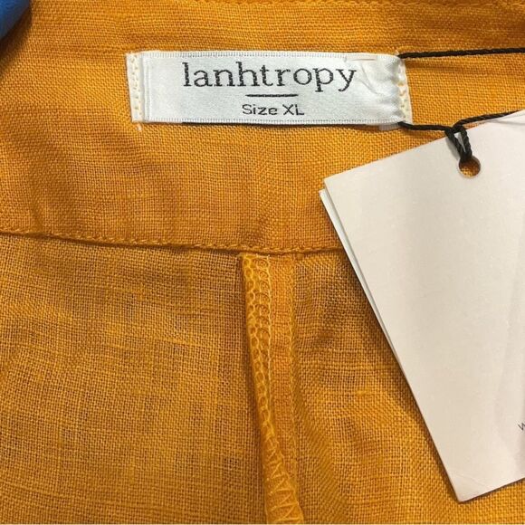 NEW LANHTROPY 100% Linen Lux High Rise Banana Yellow Classic Summer Shorts XL - Picture 3 of 6